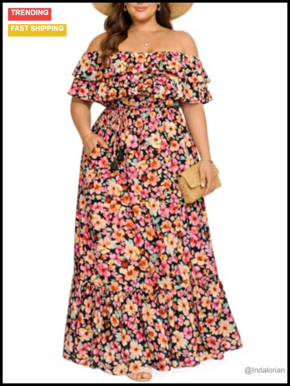 Plus Size Off Shoulder Ruffle Maxi Dress Summer Wedding Guest Layered Ruffle